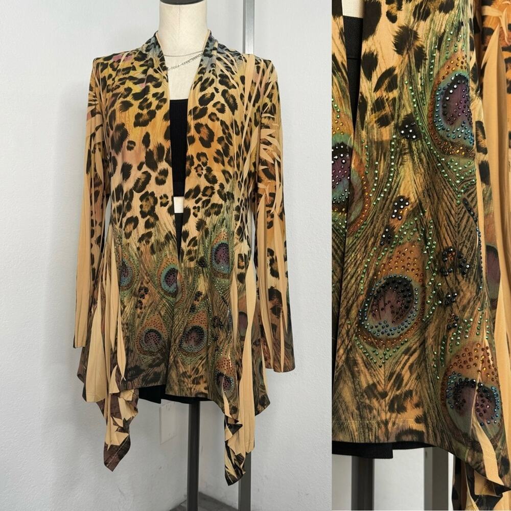 Peacock & Leopard Print Drape Open Cardigan Top F… - image 1